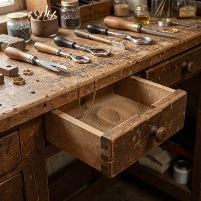 a jeweller's workbench with a dust drawer