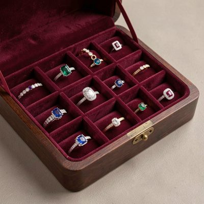 a jewellery box lined with velvet compartments