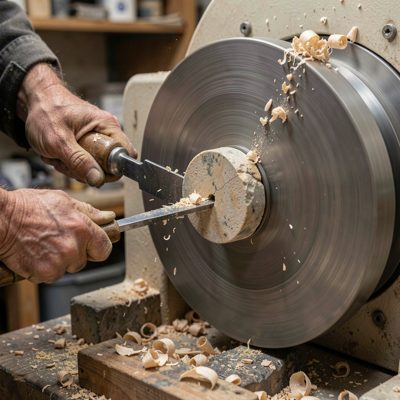 a stone being cut on a lapidary wheel