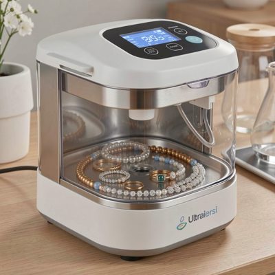 an ultrasonic cleaner with jewellery inside