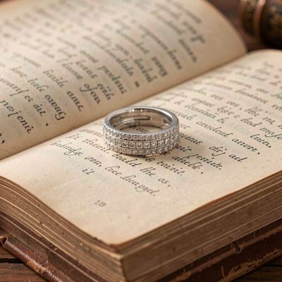 a ring resting on the pages of a book
