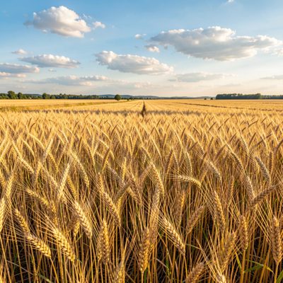 golden wheat fields under a wide summer sky