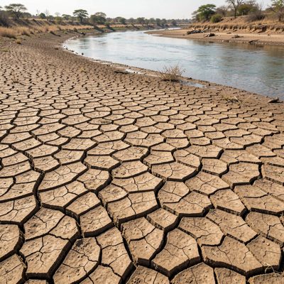 a dry riverbed with cracked earth
