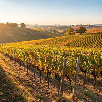 a vineyard on a slope in late summer