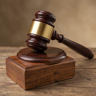 a gavel resting on a wooden block