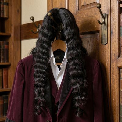 a barrister's wig and gown on a hook