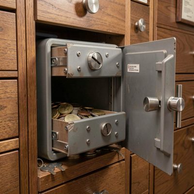 a safe deposit box being opened