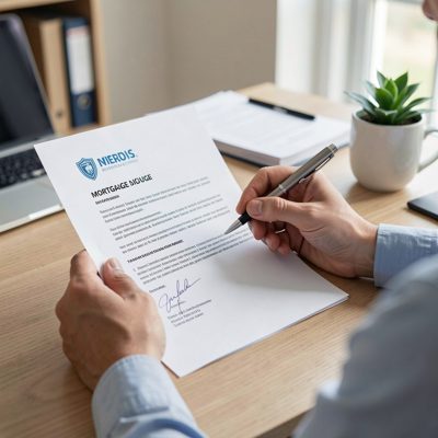a mortgage document being explained to a client