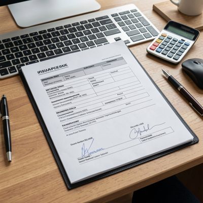 an insurance policy document on a desk