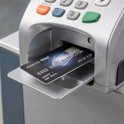 a bank card being inserted into a machine