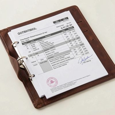 a set of invoices in a document wallet