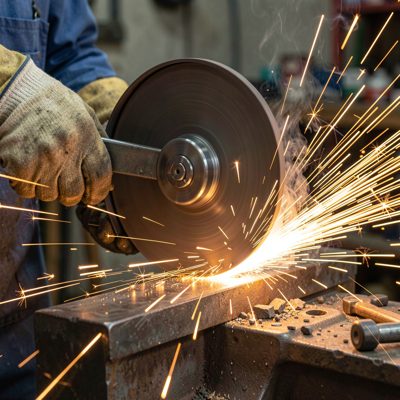 sparks from a grinding wheel on steel