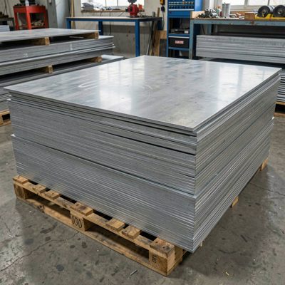 a stack of sheet metal on a pallet