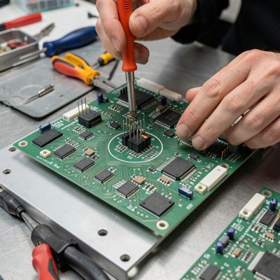 a printed circuit board being populated