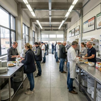 a factory canteen at break time