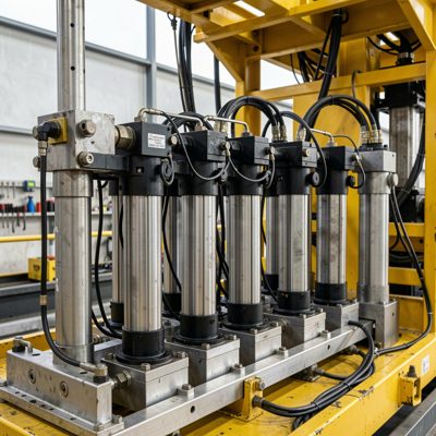 a bank of pneumatic cylinders on a rig