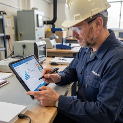 a technician logging results on a tablet