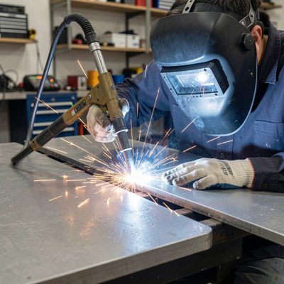 a spot welder joining two panels