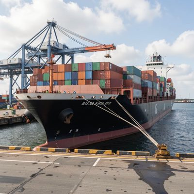 a cargo ship at a container terminal