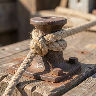a rope knot tied around a cleat