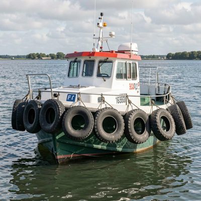 a working boat with tyres as fenders
