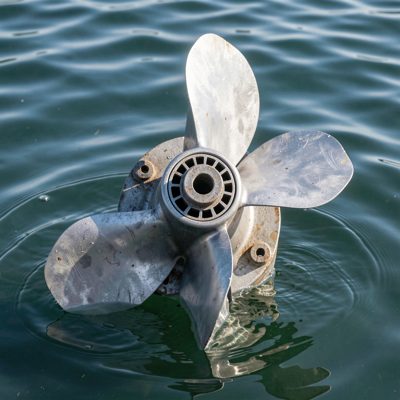 a boat propeller out of the water