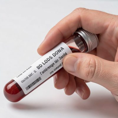 a blood sample tube being labelled