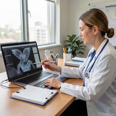 a health check being carried out at a desk