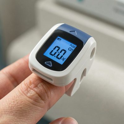a pulse oximeter on a fingertip