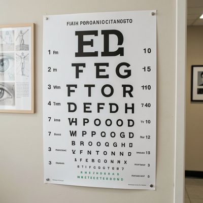 an eye test chart on a clinic wall