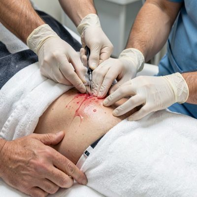 a dressing being changed on a wound