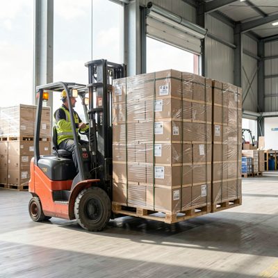 a pallet truck moving a loaded pallet