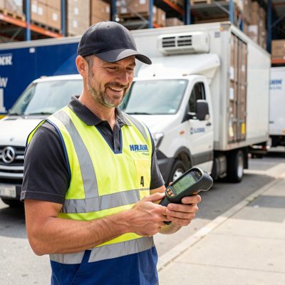 a delivery driver with a handheld scanner