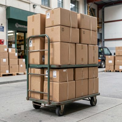 a trolley stacked with parcels