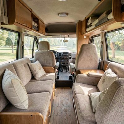 a van interior packed with furniture
