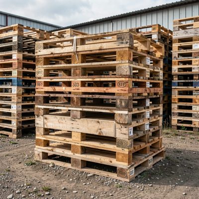 a stack of pallets in a yard