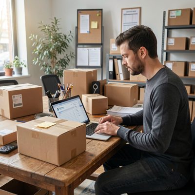 a small business packing orders at a table