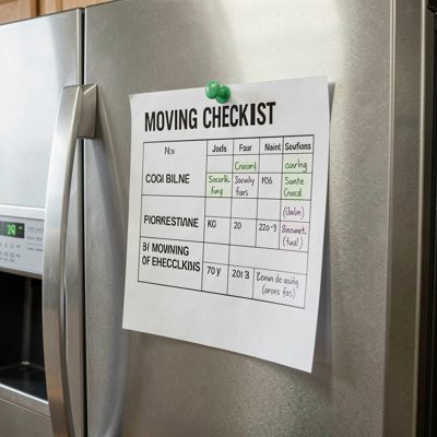 a moving checklist stuck to a fridge
