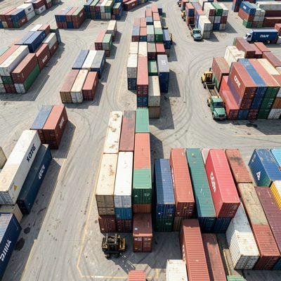 a container yard seen from above