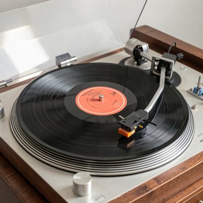 a vinyl record spinning on a turntable