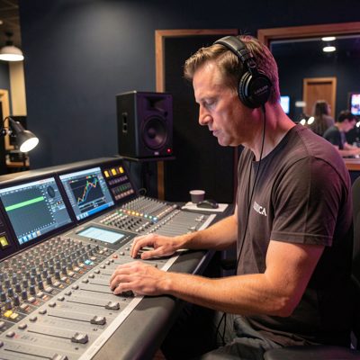 a sound engineer at a live mixing desk