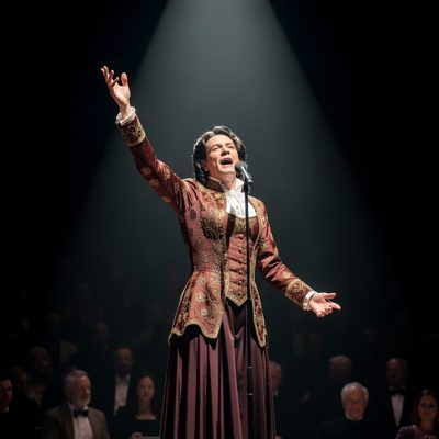 an opera singer performing under a spotlight