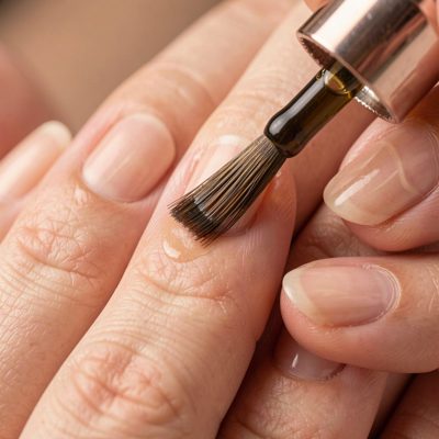 cuticle oil being brushed onto a nail bed