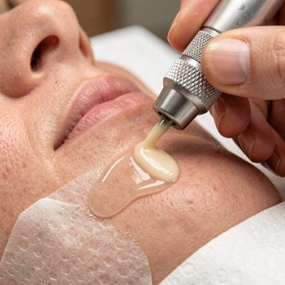 a nail drill smoothing a gel overlay
