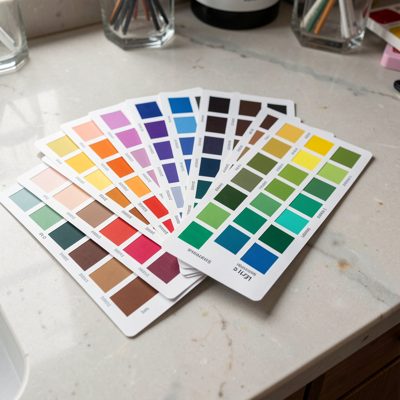 a colour chart fanned open on a counter
