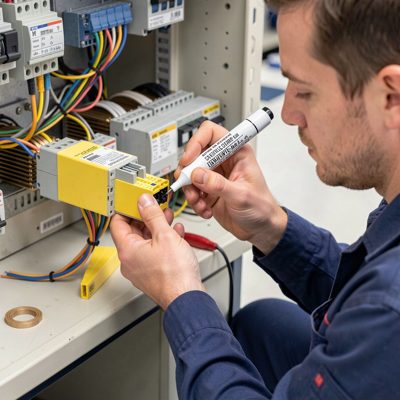 technician labeling lc connector with permanent marker tape