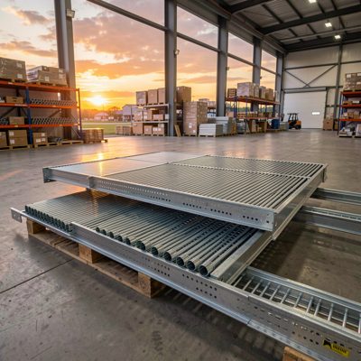 cable tray organized neatly in industrial warehouse sunset view