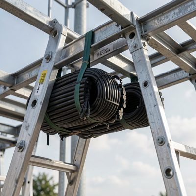 a ladder rack carrying bundles of cable overhead