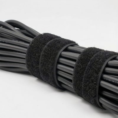 a bundle of cat6 cables laced together with velcro straps