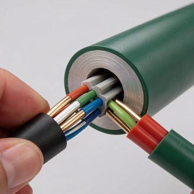 a cat6a cable cut open to show the spline and pairs